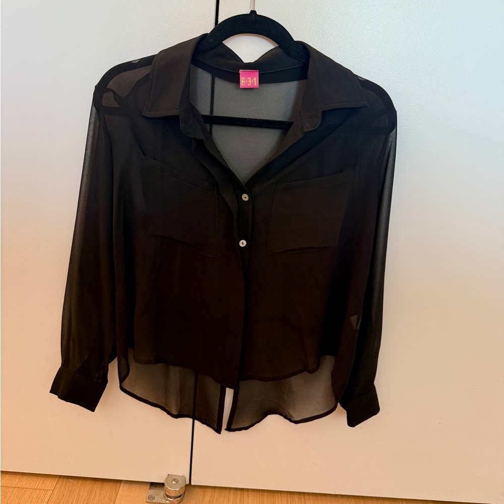 3.1 Phillip Lim Black Sheer Button-Down Top
